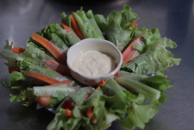 Close-up of chopped vegetables on table