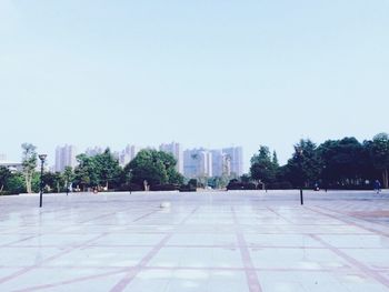 View of buildings against clear sky