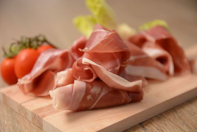 Close-up of chopped vegetables on cutting board