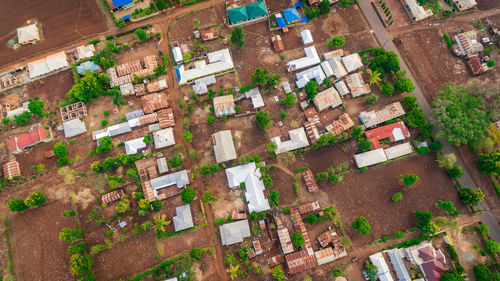 High angle view of buildings in city