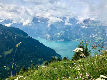 Scenic view of mountains against sky