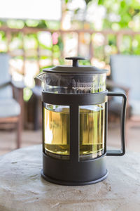 Close-up of tea cup on table