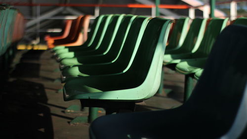 Close-up of empty seats in row