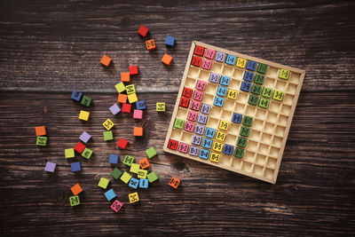 High angle view of toy blocks on table