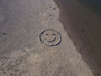 High angle view of footprints on sand