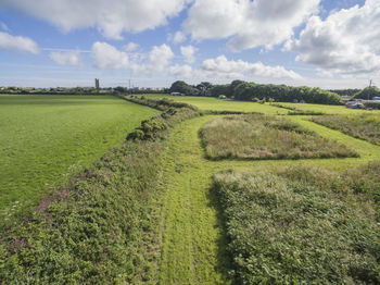 Scenic view of agricultural field against sky