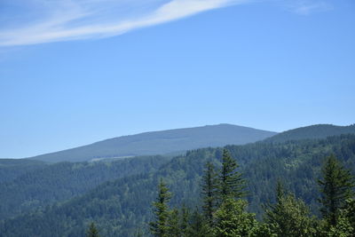 Scenic view of mountains against clear blue sky