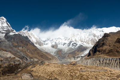 Scenic view of snowcapped mountains against sky