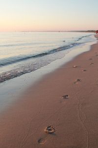 Scenic view of beach against sky during sunset