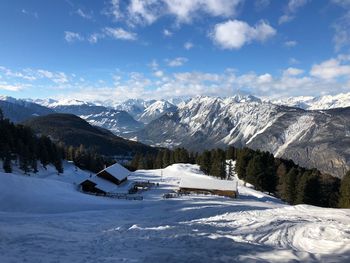 Scenic view of snowcapped mountains against sky