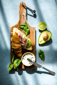 High angle view of food on table