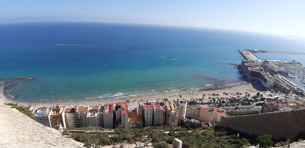 High angle view of buildings on beach