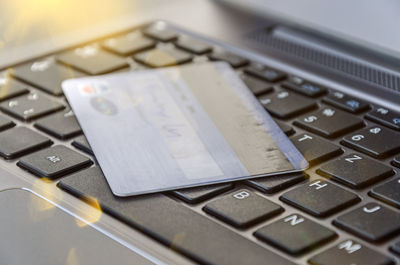 High angle view of computer keyboard on table