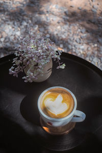 High angle view of coffee on table