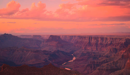 Scenic view of mountains during sunset