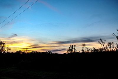 Silhouette trees on field against sky at sunset