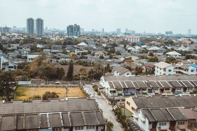 High angle view of town against sky