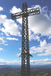 Low angle view of crane against sky