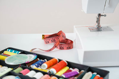 Close-up of multi colored book on table