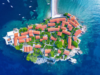 High angle view of boats in sea