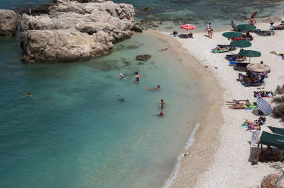 High angle view of people on beach