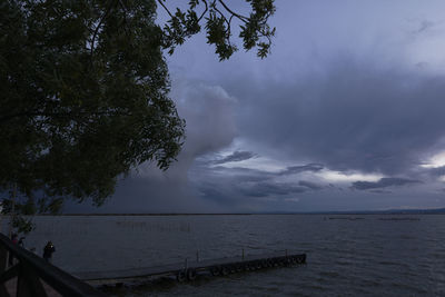 Scenic view of sea against sky at dusk