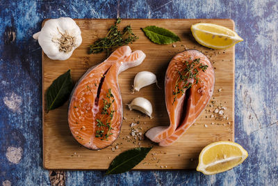 High angle view of food on table