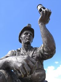 Low angle view of statue against clear blue sky