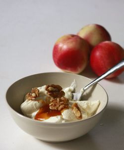 Close-up of fruits in bowl on table