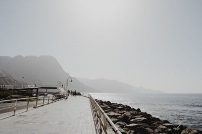 Panoramic view of sea against clear sky