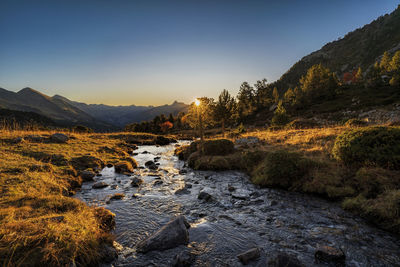 Scenic view of waterfall against sky