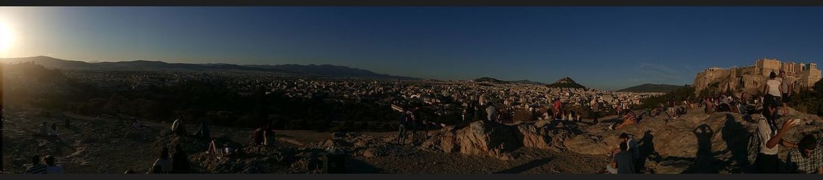 Panoramic shot of mountains against clear sky