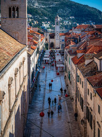 High angle view of buildings in city