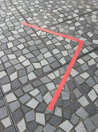 High angle view of road marking on street