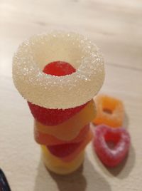 High angle view of dessert on table