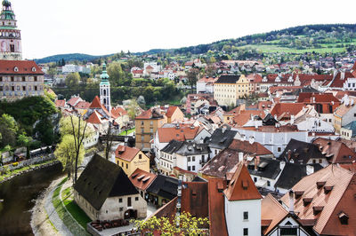 High angle view of townscape against sky