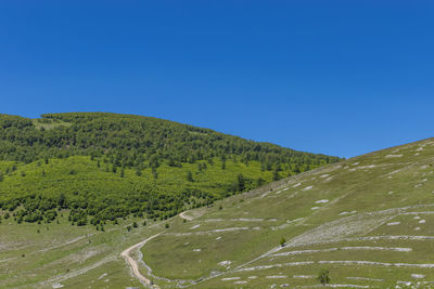 Scenic view of landscape against clear blue sky