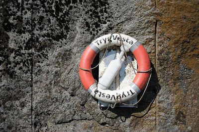 High angle view of text on wall