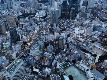 High angle view of street amidst buildings in city