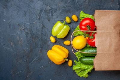 High angle view of vegetables on table