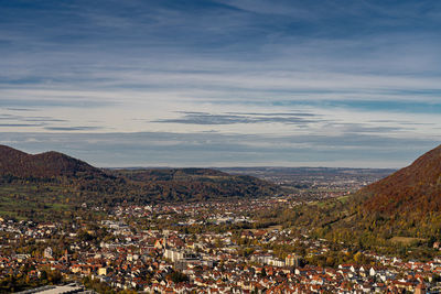 High angle view of townscape against sky