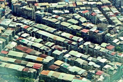 High angle view of buildings in city