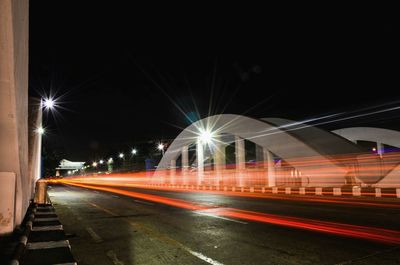 Light trails on road at night