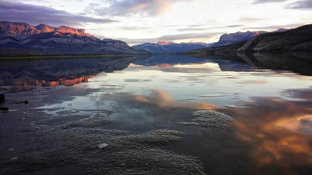 SCENIC VIEW OF LAKE WITH MOUNTAINS IN BACKGROUND