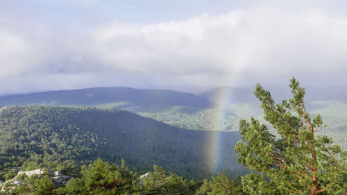 Scenic view of mountains against cloudy sky