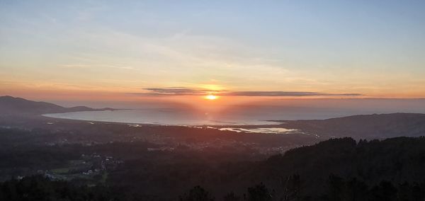 Scenic view of mountains against sky during sunset