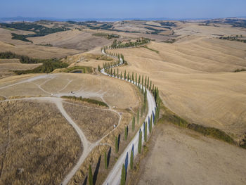 High angle view of land against sky