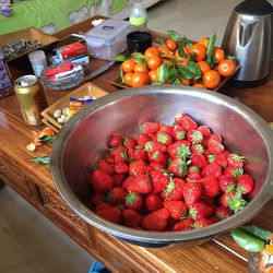 High angle view of fruits for sale