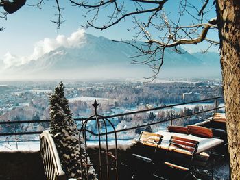 Scenic view of mountain against sky during winter