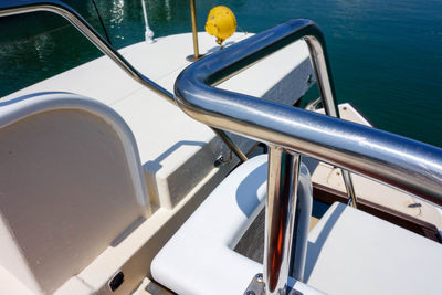 High angle view of boat railing